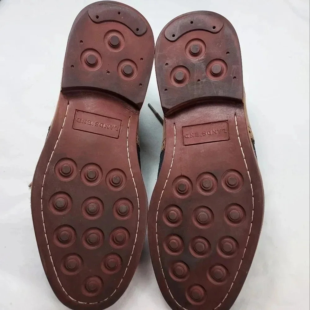 Land's End Mens Tan Leather and Blue Suede Lace Shoes Size 9 - Picture 8 of 14